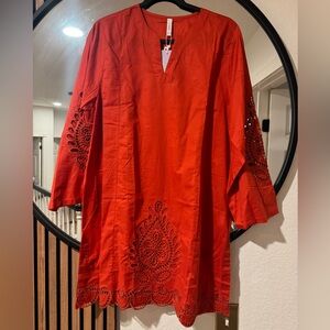Vibrant Red Kurti with Cutwork Sleeves